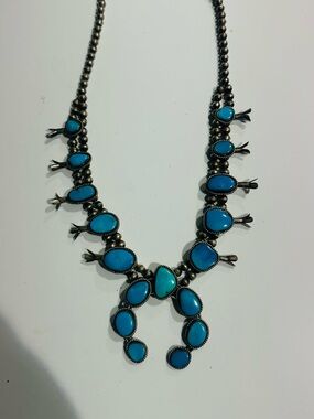 Vintage Navajo Turquoise Squash Blossom Necklace